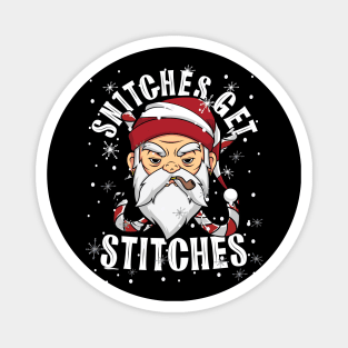 Snitches Get Stitches Santa Hat Rebel Santa Humorous Matching Magnet